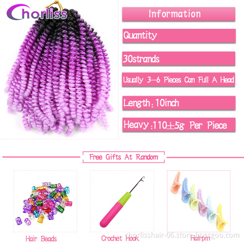 Wholesale Cheap 10''High Temperature Fiber Ombre Spring Twist Braiding Hair Crochet Hair Braid Synthetic Hair Extensions